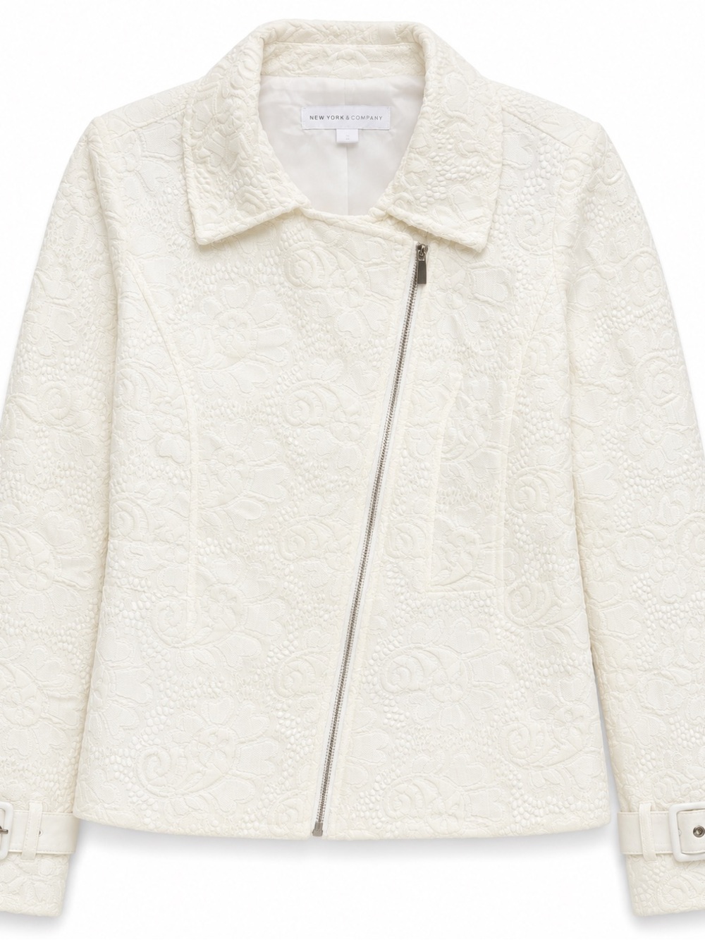 New York & Company Cream Lace Moto Jacket